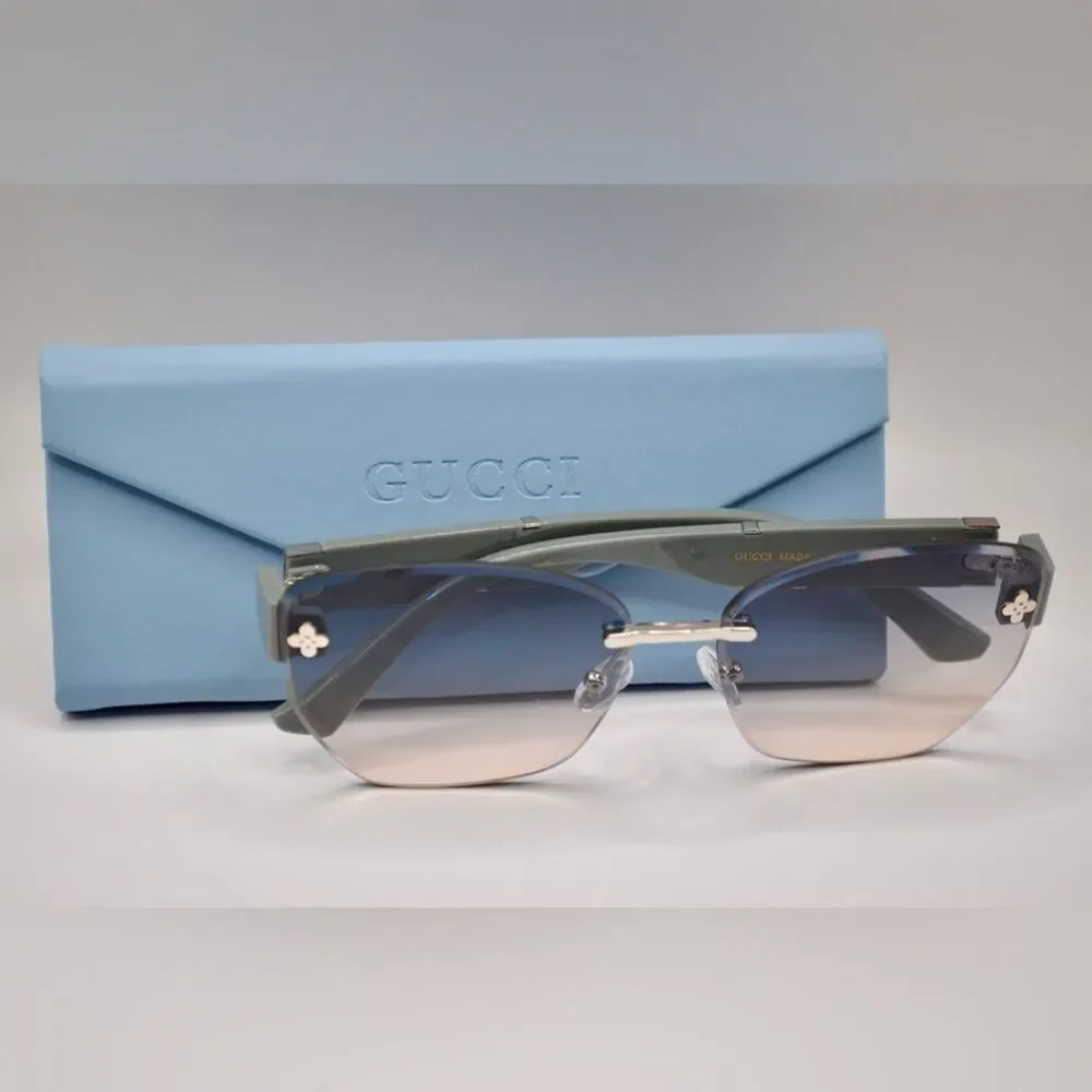 Gucci Women’s Sunglasses | Silver & Grey-Blue Frame | Blue-Brown Gradient Lens - Picture 14 of 16